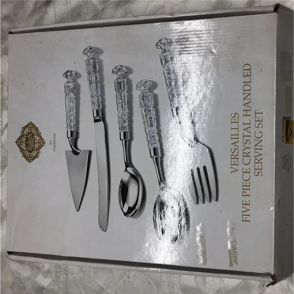 Shannon Crystal Versailles Five Pieces Crystal Handled Serving Set